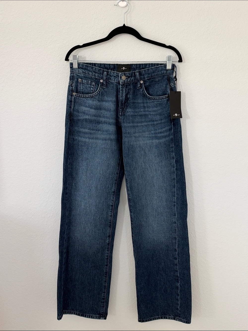 7 For All Mankind Low Straight Jeans Women 27 Kendall Mid Blue NWT